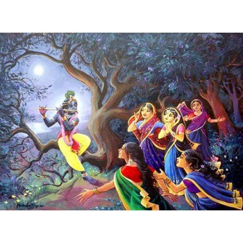 Gopikas listening to Krishna playing flute